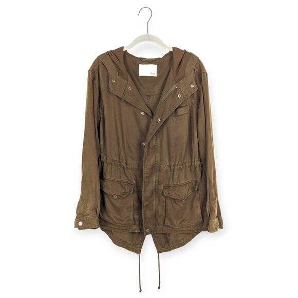Aritzia Wilfred Free Brown Lightweight Lyocell‎ Hooded Utility Jacket Sz Small - Picture 1 of 10